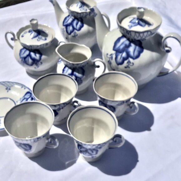 Rare Vtg Russian (USSR) Soviet Antq DULEVO Dapko Blue Floral Porcelain Tea Set - Picture 5 of 16
